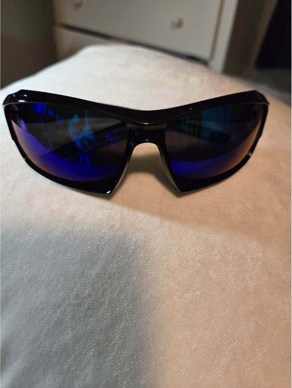 New Men's Black and Green Activewear Sunglasses with Blue Mirrored Lenses